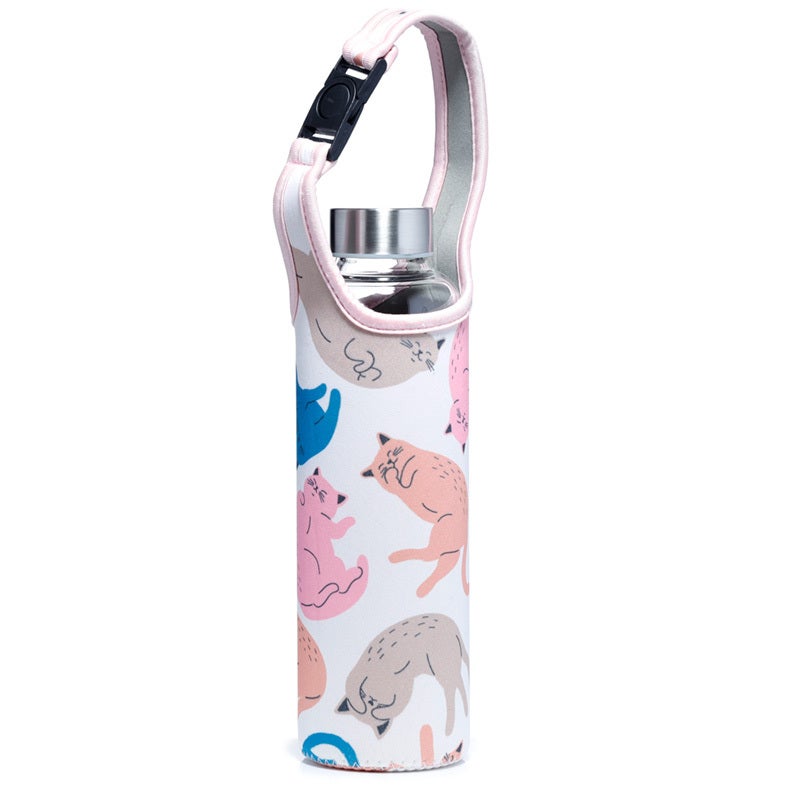 Simon's Cat Reusable Glass Water Bottle with Protective Neoprene